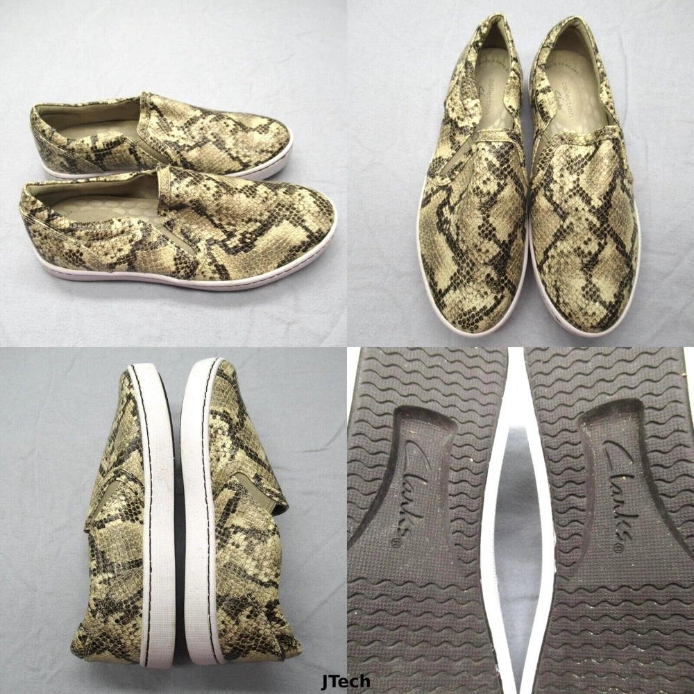 Clarks Shoes Womens 7 M Snake Print Twin Gore Slip On Comfort Casual Sneakers